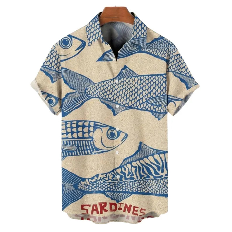 Sardines Fish Vintage Hawaiian Shirt Ocean Beach Summer Mens