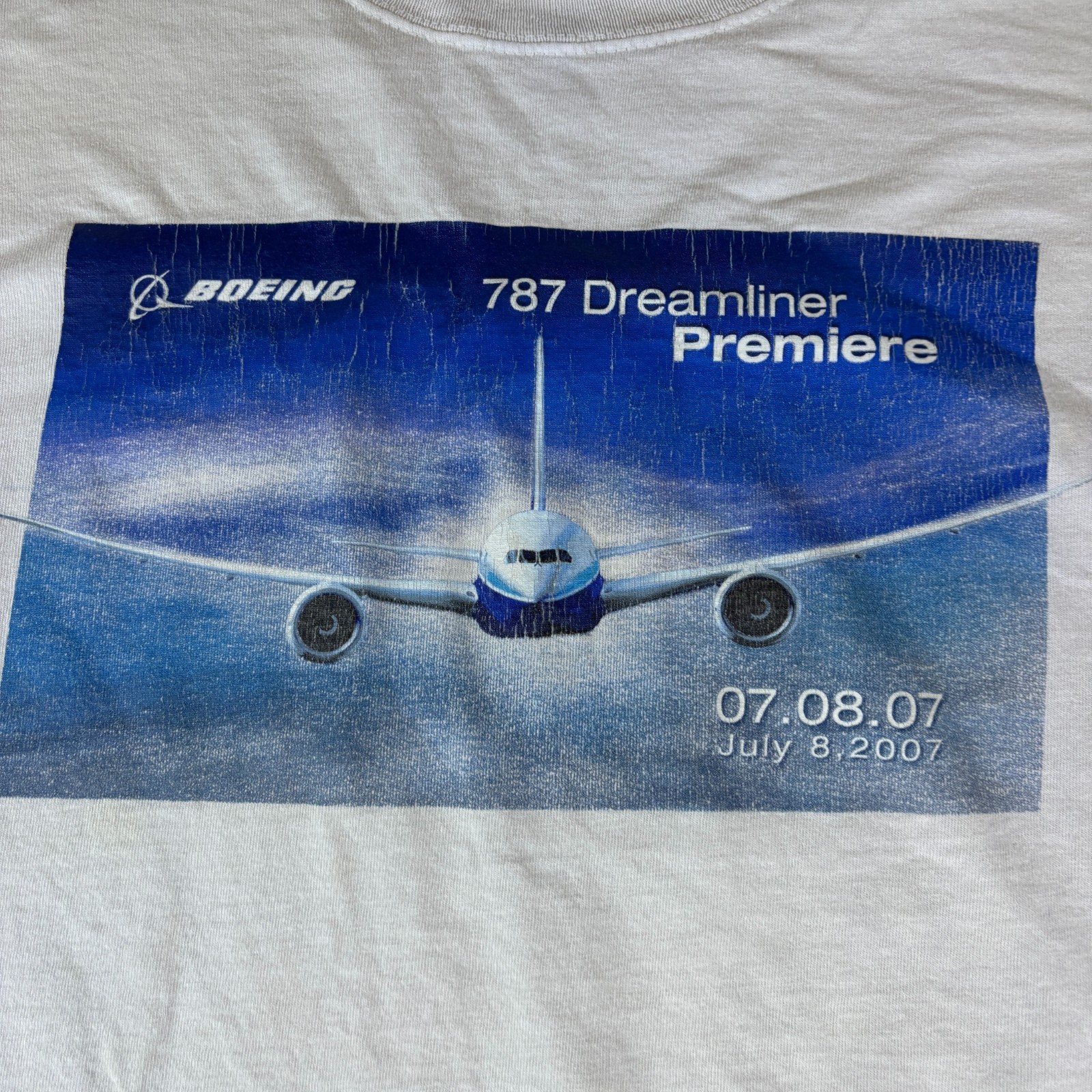 Boeing 787 Dreamliner T Shirt Mens Large White Airplane Graphic Tee Crewneck