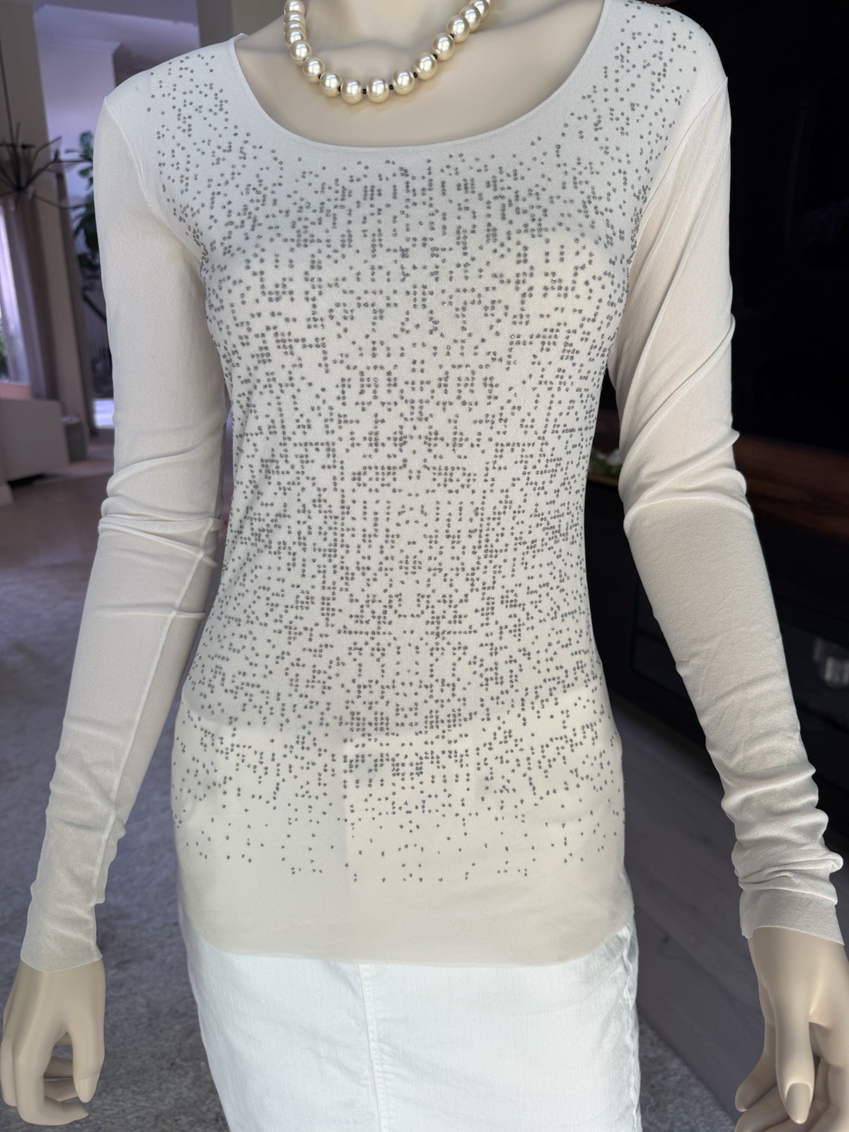 D. Exterior Italy embellished Top Blouse Beige Shirt Sz M