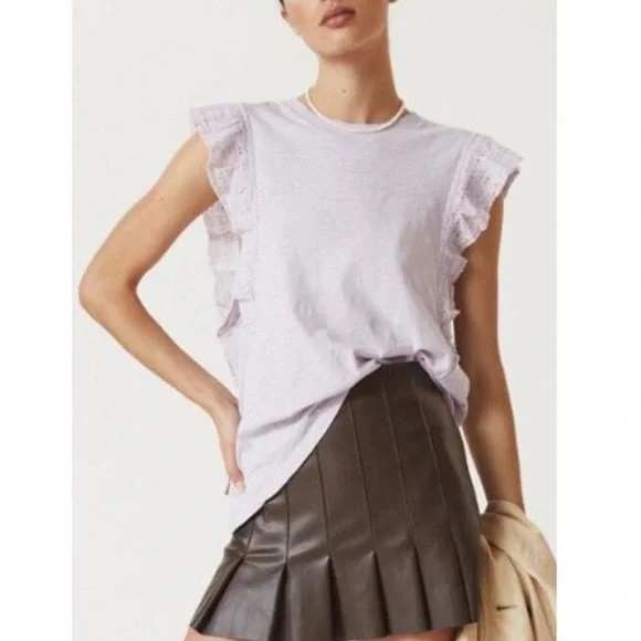 PILCRO Light Purple Eyelet Ruffle Sleeve Cutout Tunic Top XS Cottage Fairy Chic