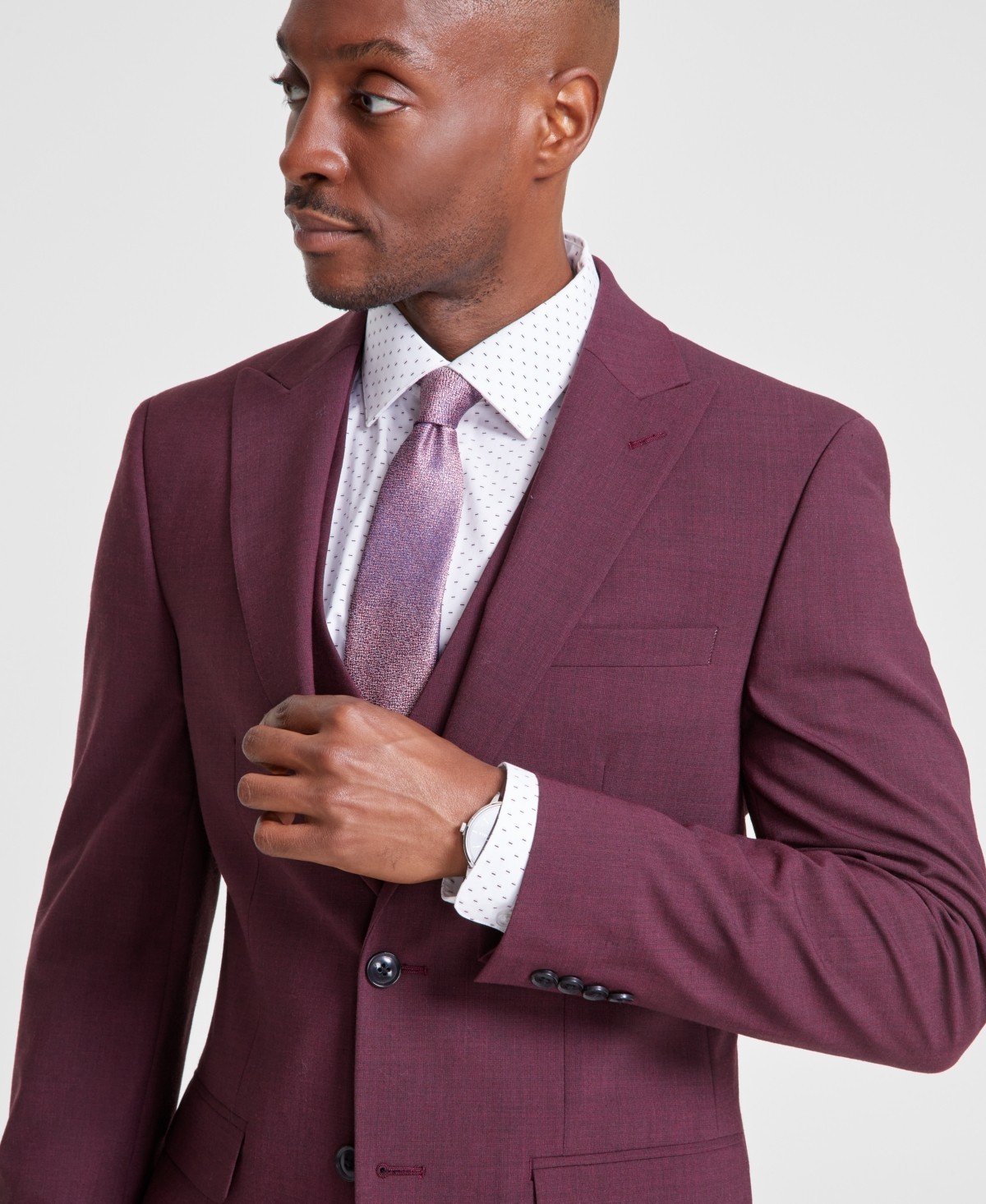 Bar Iii Mens Slim fit Suit Jacket Blazer 38 L Berry Red Solid Stretch Wool