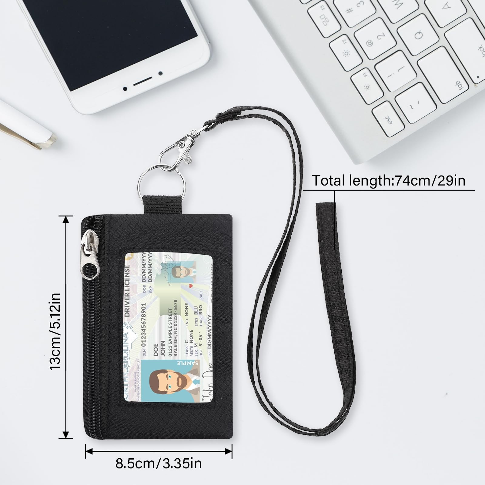 Minimalist RFID Wallet with Lanyard, MultiFunctional ID Case with 2 Zipper Po…