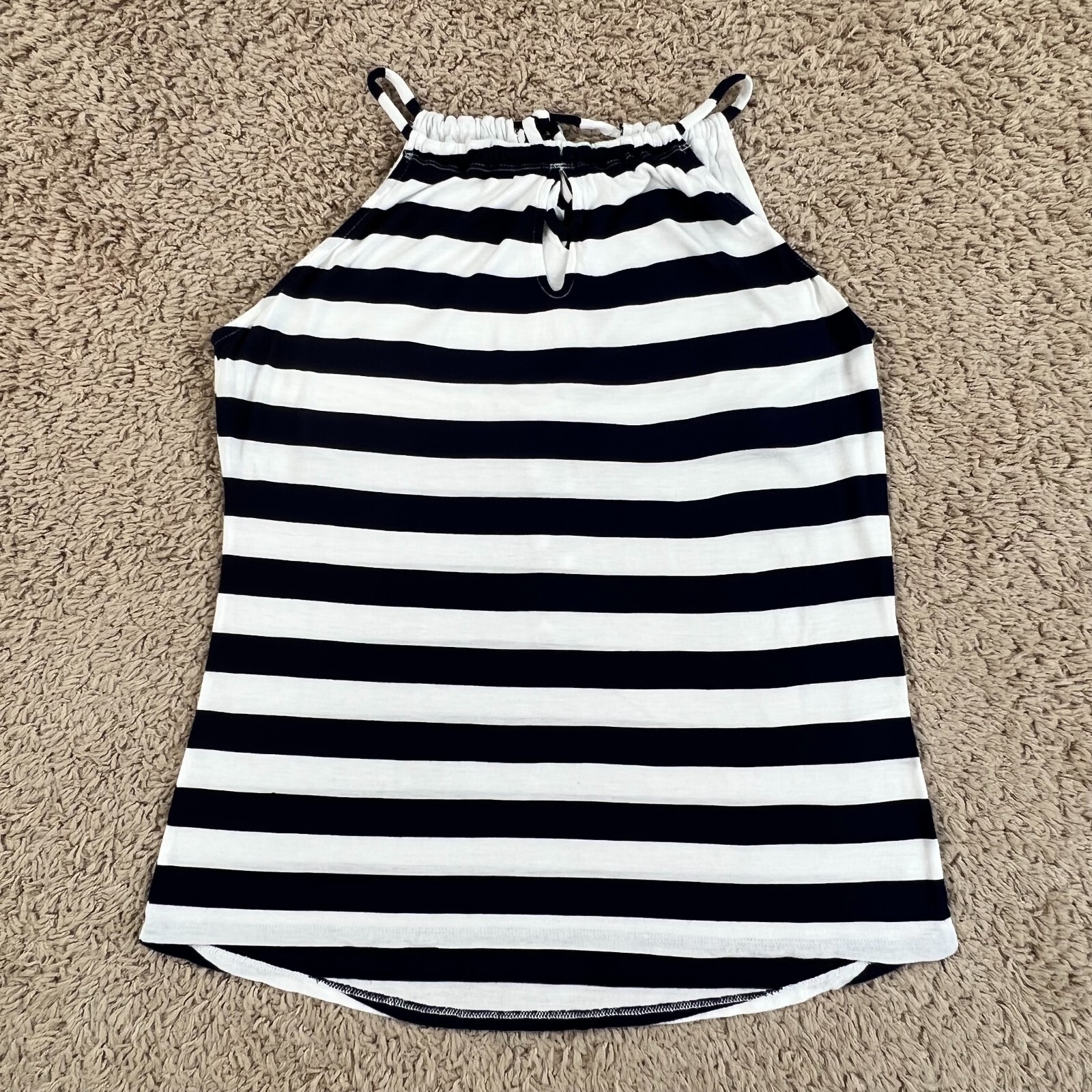 NEW YORK COMPANY Navy Blue White Striped High-Neck Sleeveless Tank Top Womens S