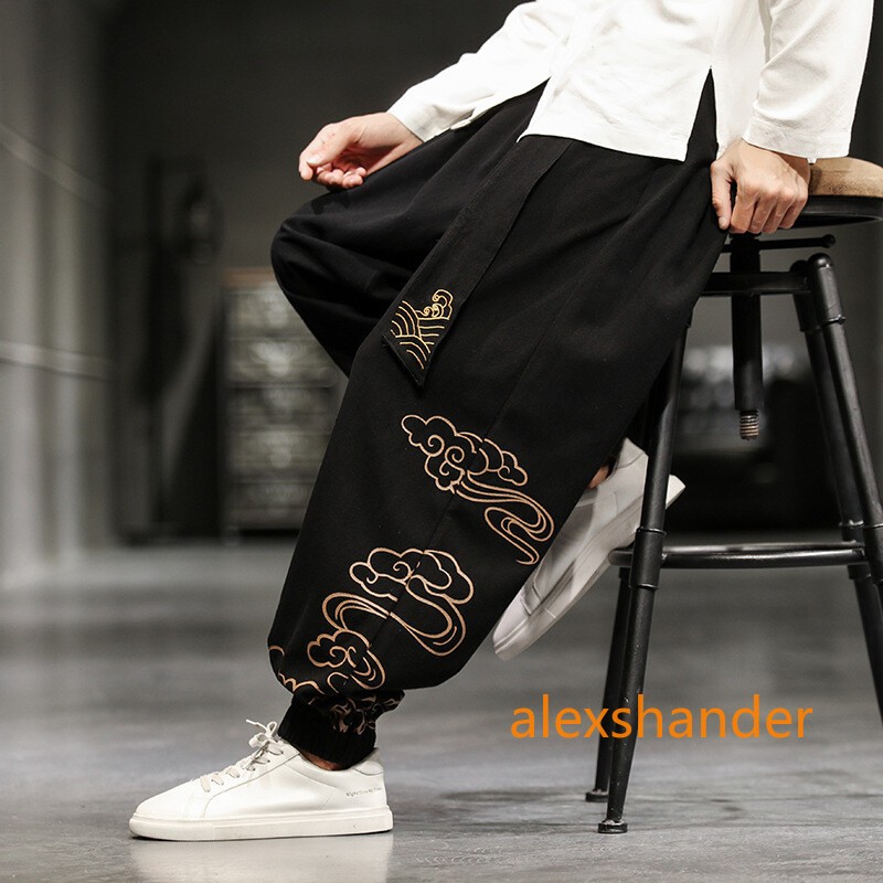 Men Chinese Kung Fu Pants Tai Chi Trousers Wushu Lace Up Martial Arts Sports Red