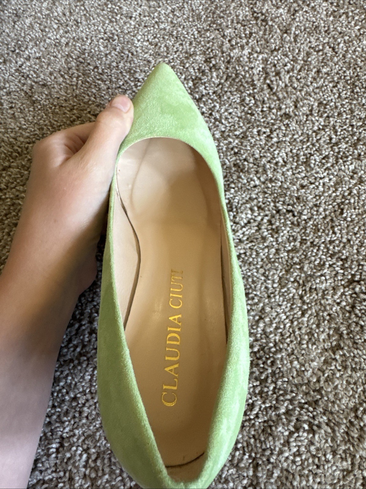 Claudia Ciuti Italy Green Suede Leather Heeled Pumps Shoes Vero Cuoio Size 7.5