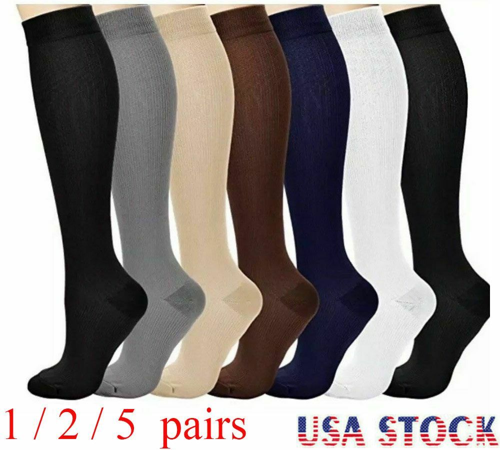1-5Pairs Compression Socks Pain Relief Calf Leg Foot Support Stocking Men Women