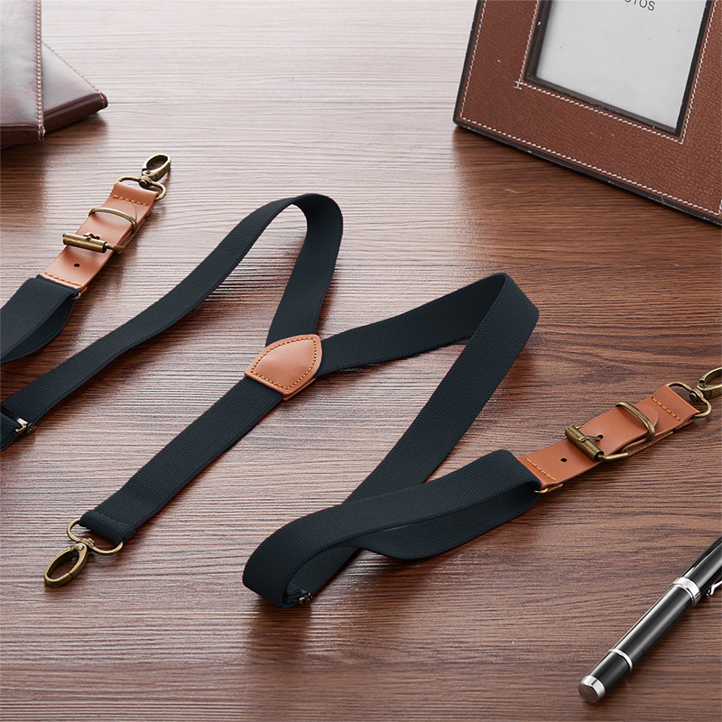 Men’s Suspenders Y Back Adjustable Leather Elastic Y-Shaped Hooks Pants Braces