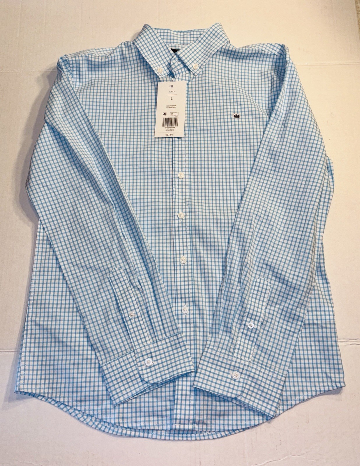 Crown & Ivy Boys Youth Blue Gingham Button Down Dress Shirt NWT Size L 14/16