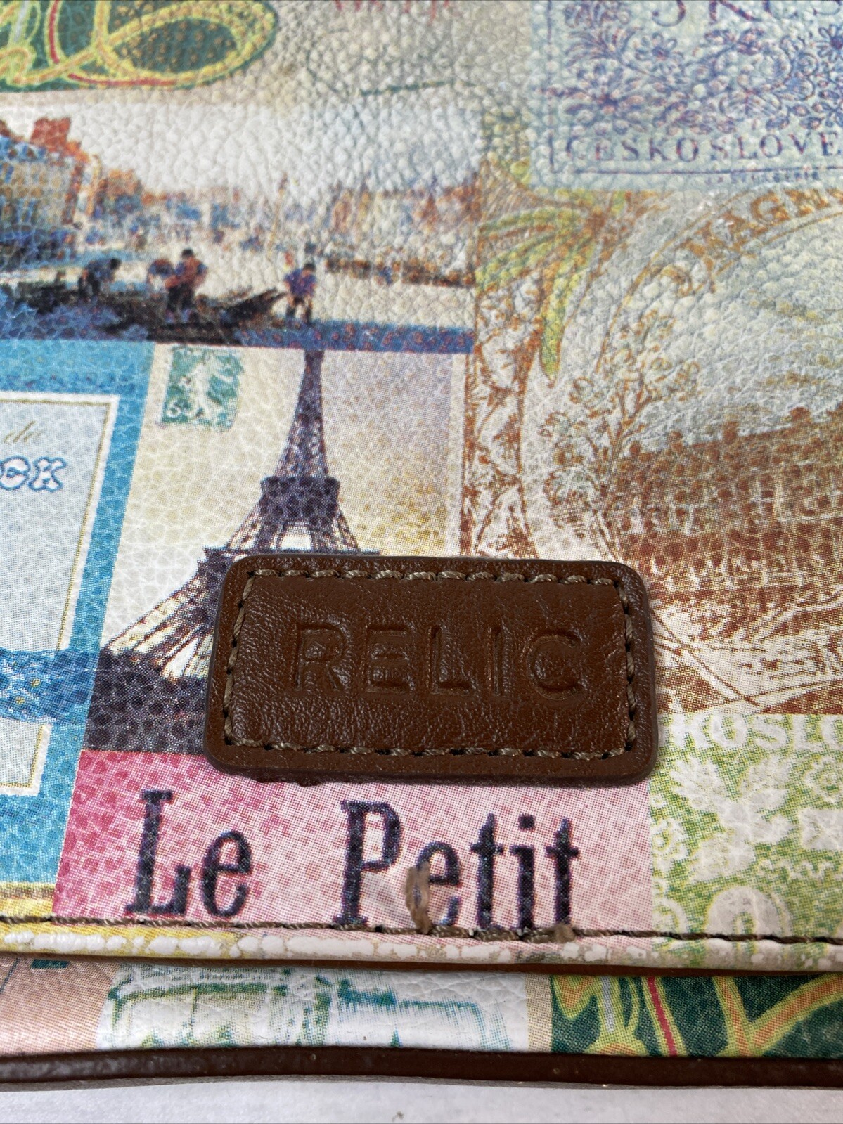 Relic Crossbody Purse Paris Theme Multicolor 8 X 8.5 Inches