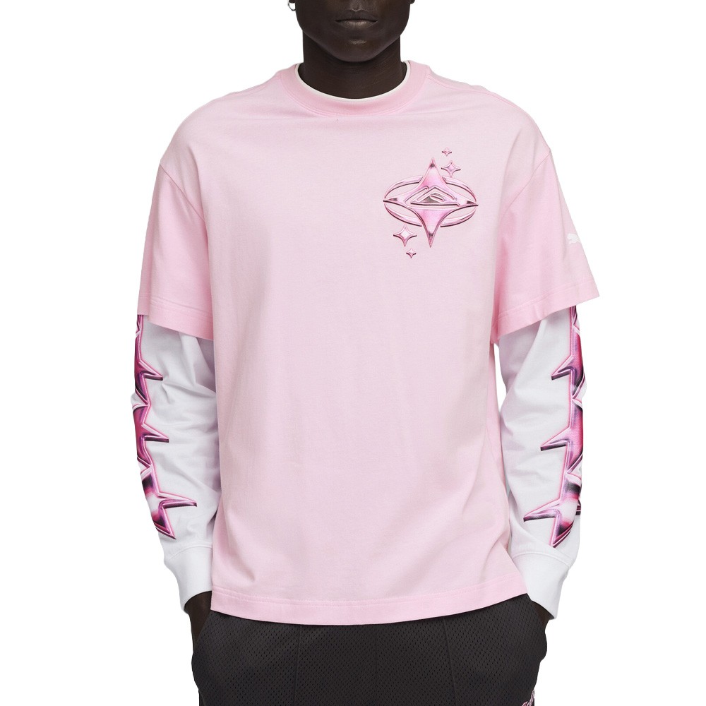 PUMA X Lafrance Pink Heem Crew Neck Long Sleeve T-Shirt Mens Pink Casual Tops 6