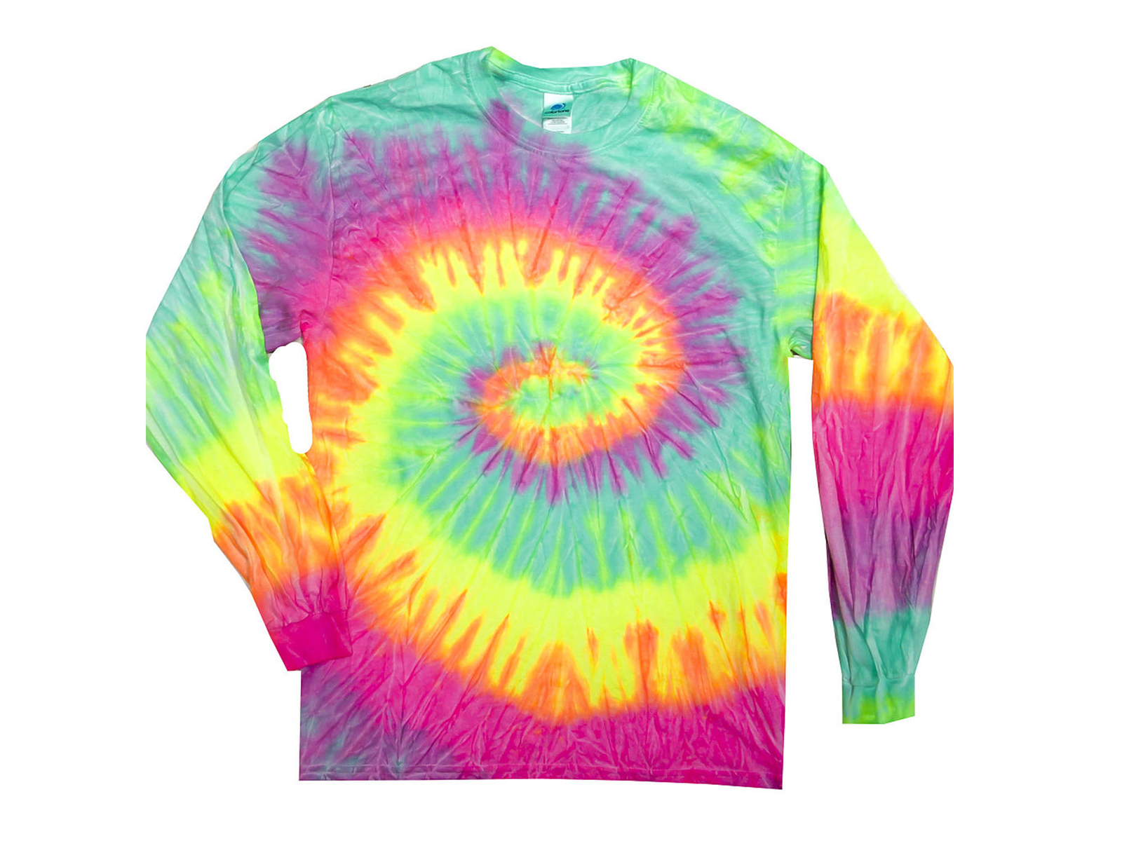 Minty Rainbow Tie Dye Long Sleeve T-Shirt Adult & Kids 100% Cotton Colortone