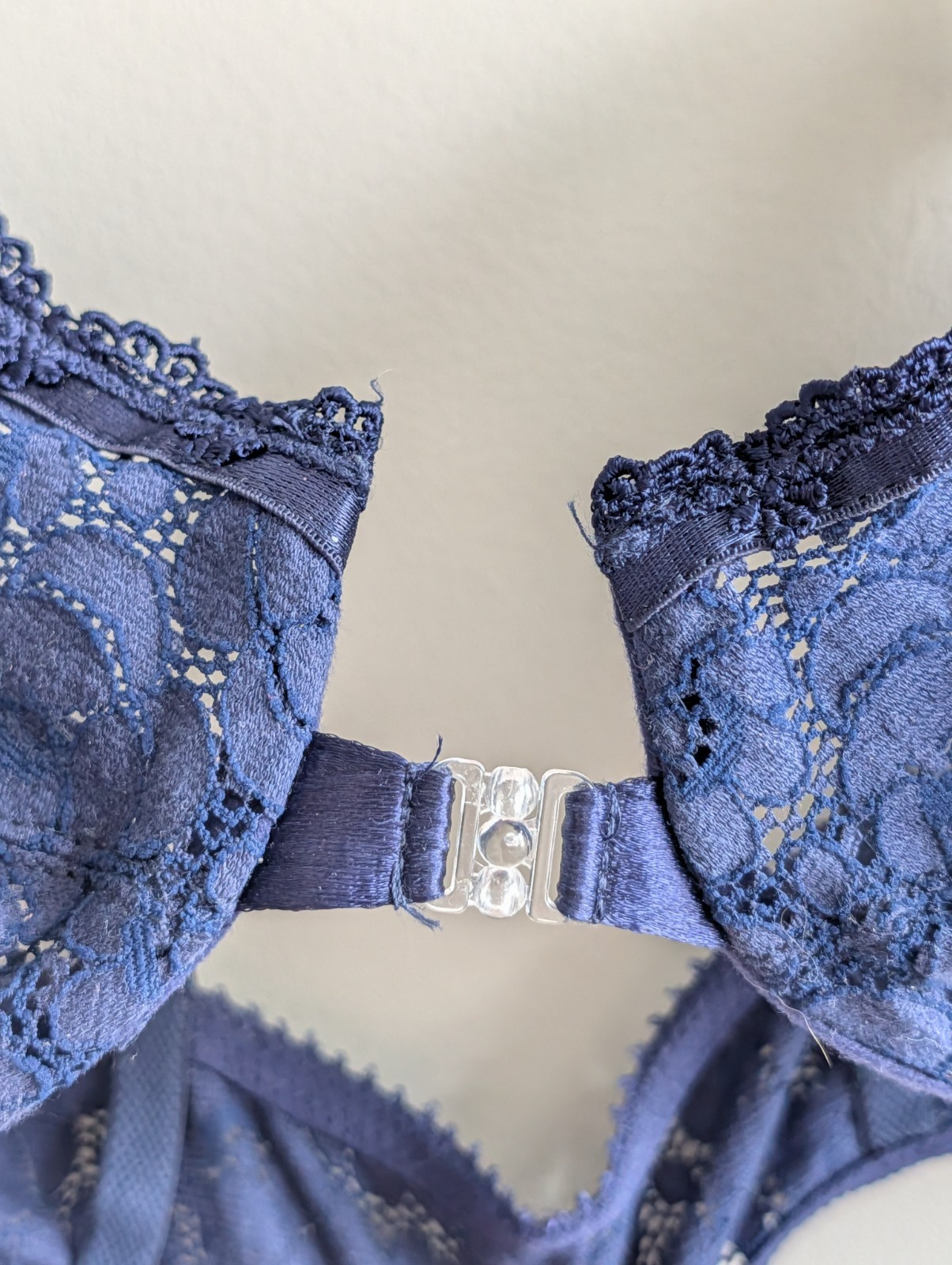 Vtg Eileen West Front Clasp All Over Lace Bra Navy Blue Size 36B Style 75-100