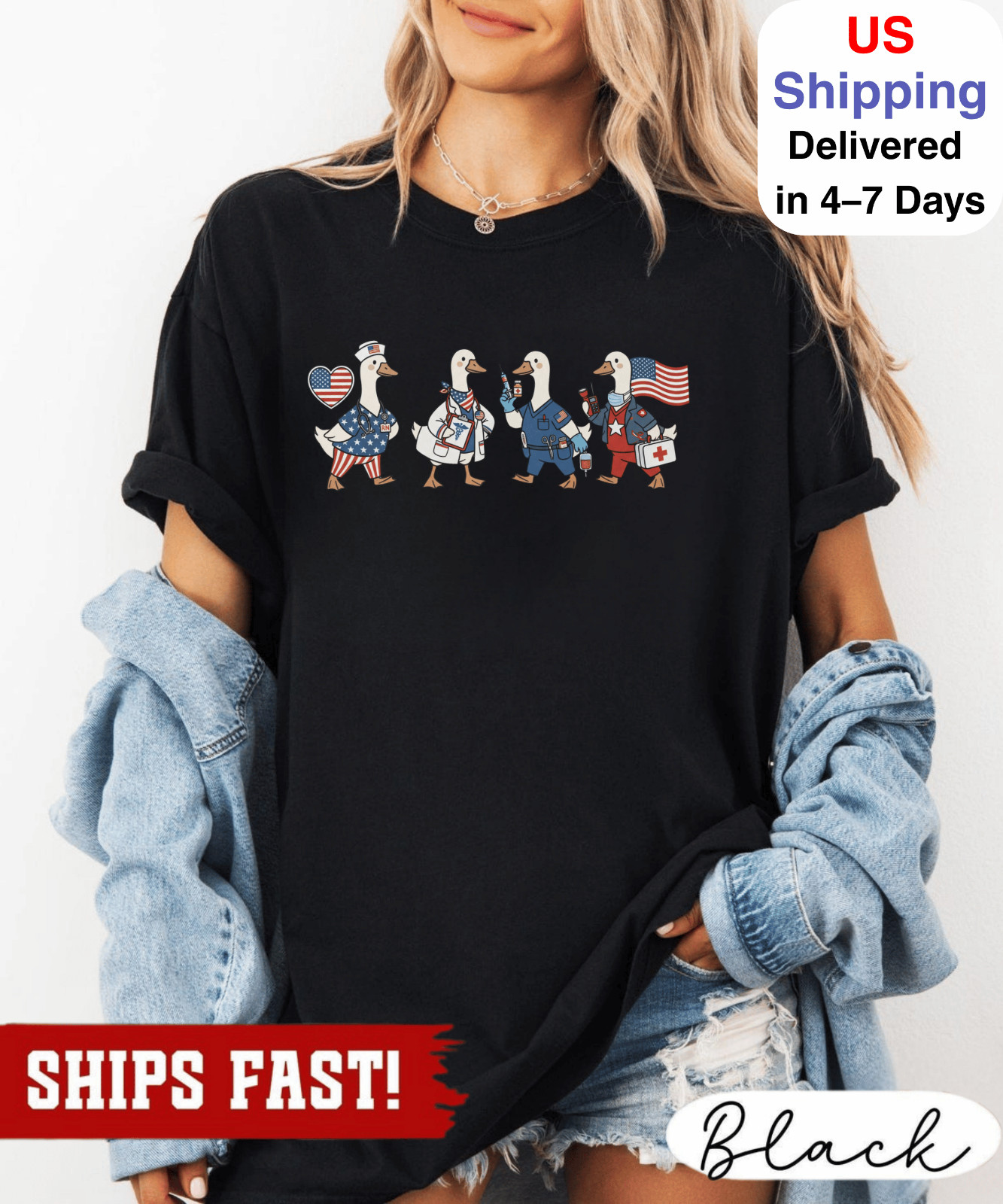 Patriotic Nurse Goose Shirt, Nurse 4th of July Tee, Stars and Stripes Saving Liv