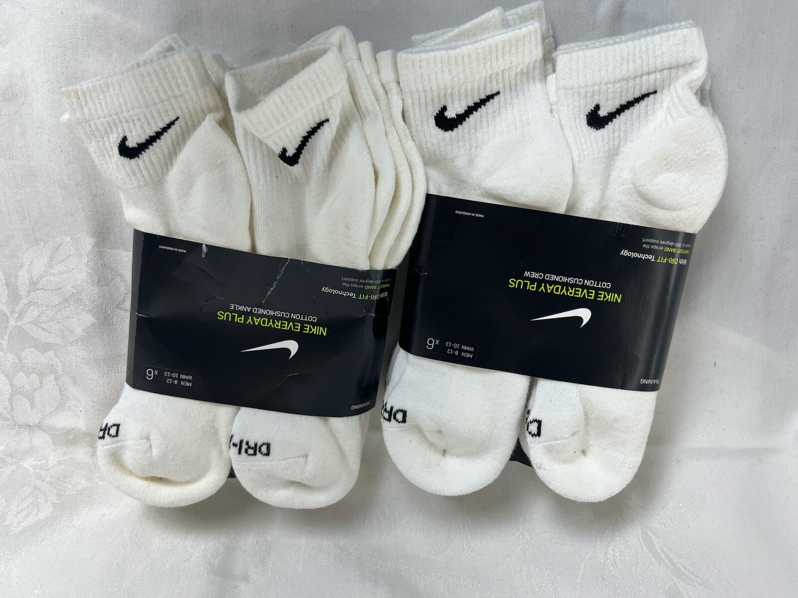 Nike Everyday Plus Cushion 8-12M/10-13W X6-PK, White/Black SX6897-100 LARGE