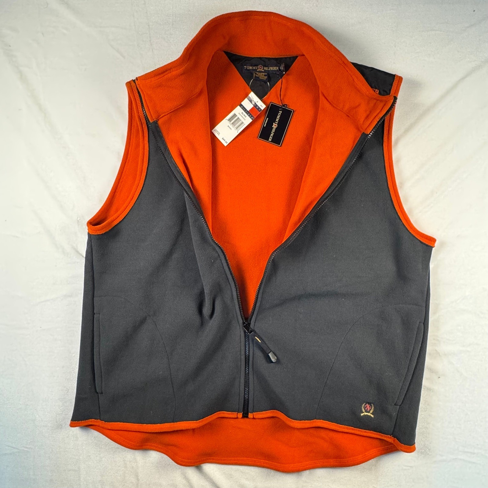 Tommy Hilfiger Mens Fleece Vest Charcoal Grey Orange Full Zip XL BAHOI New