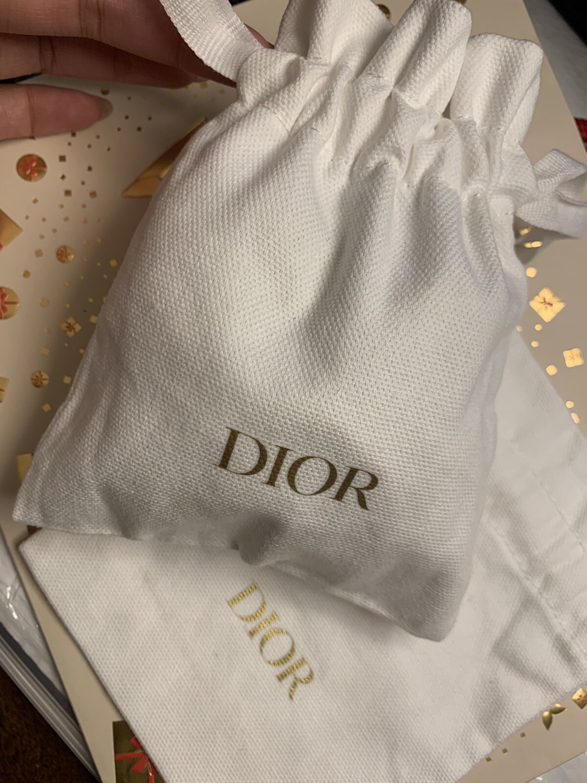 New Christian Dior White Mini Drawstring Cotton Dust Bags Jewelry Storage Pouch