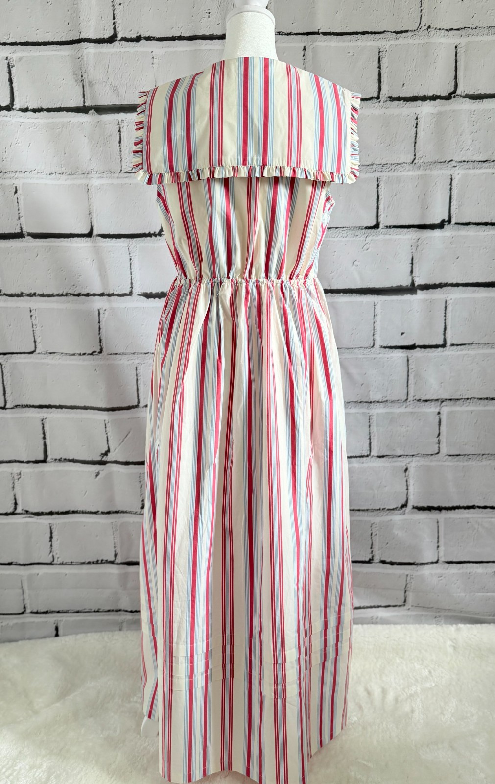 NWT Caroline Constas Striped Cotton Maxi Dress Peter Pan Collar Size S