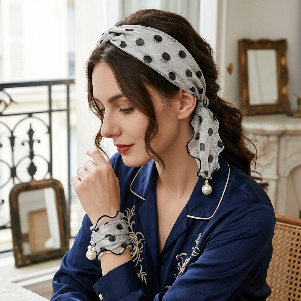 Multifunctional Chiffon Scarves 2Pcs Faux Pearl Decoration Head Ornament