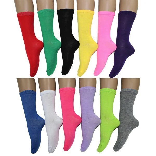 12 Pairs Women’s Socks Cotton Crew Ladies Assorted Colors Dozen Pack Size 9-11