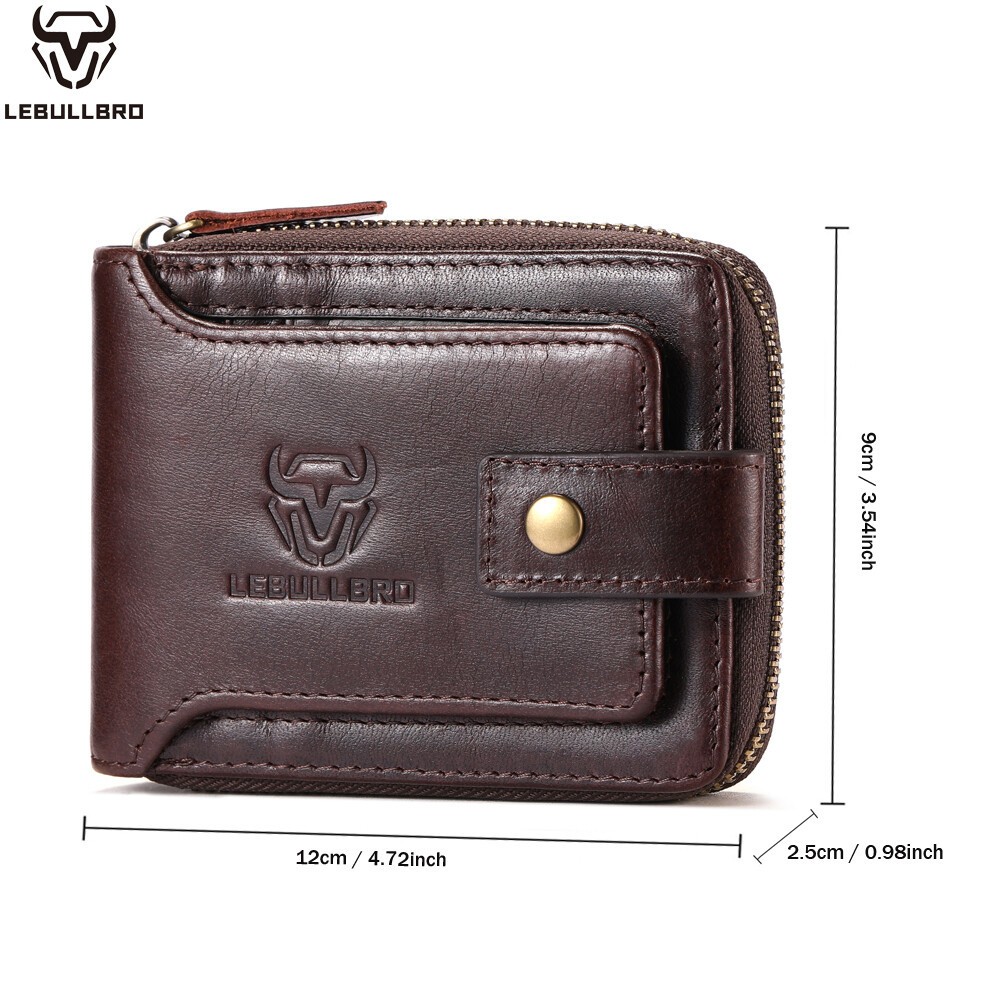 Mens Genuine Leather Zipper Wallet RFID Blocking Bifold Zip Around Card Holder