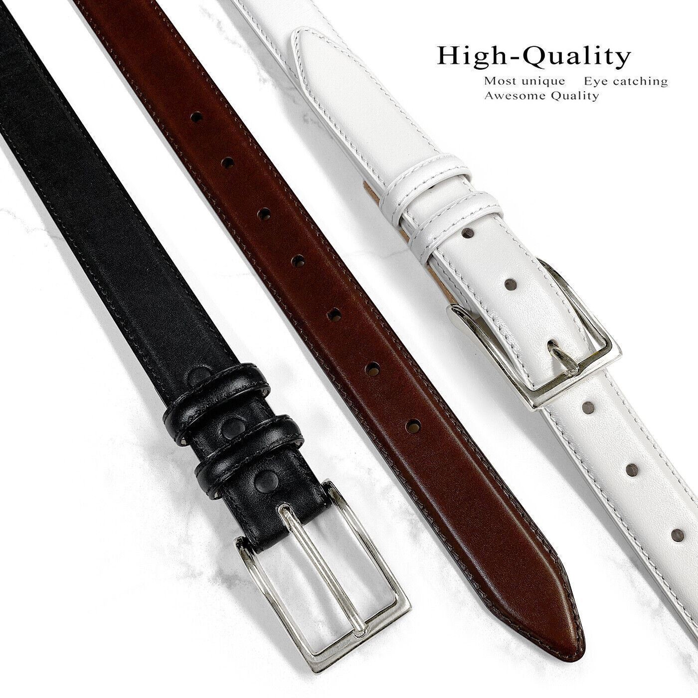 Adam Genuine Italian Calfskin Leather Dress Belt 1-1/8″ Wide With Silver Buckle