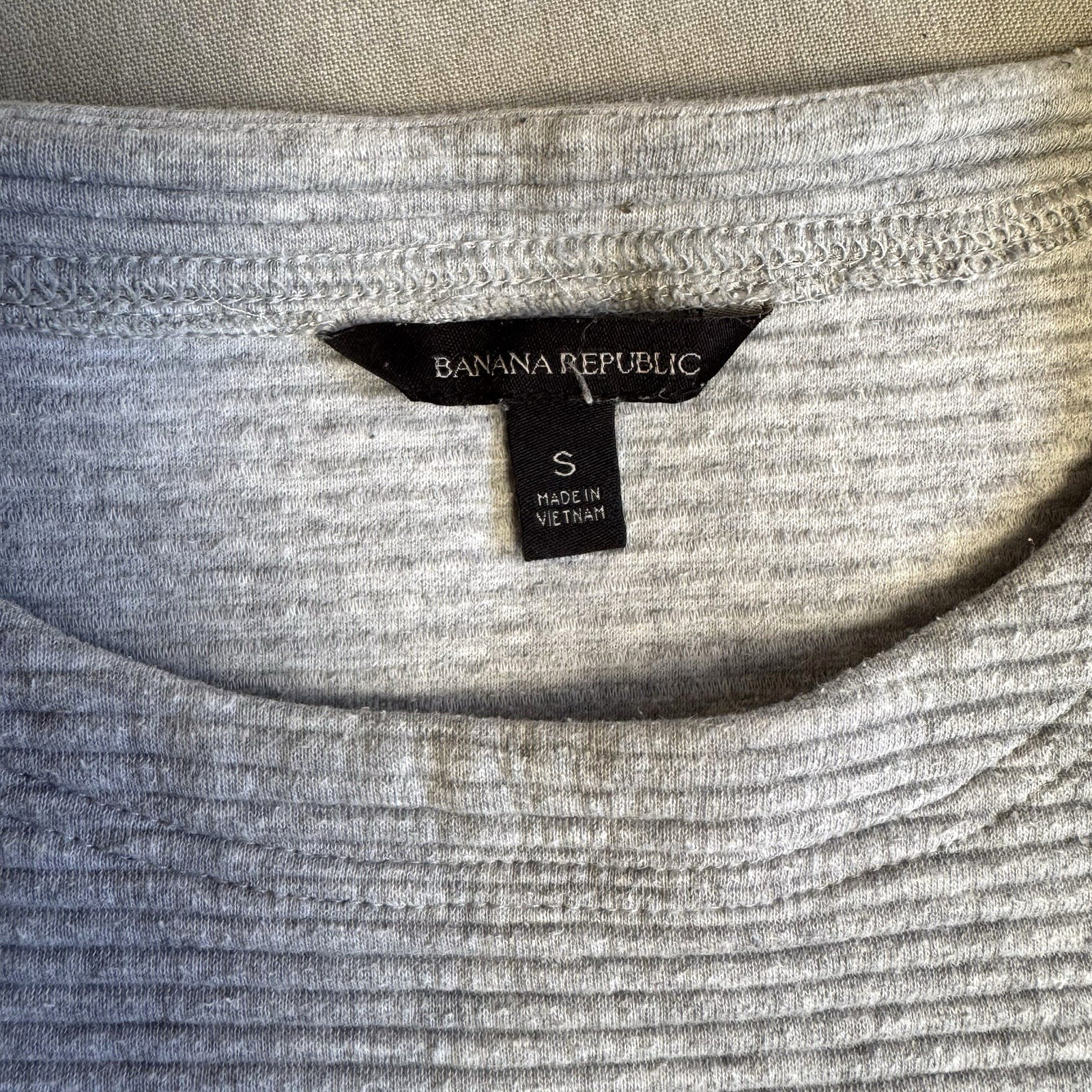 Banana Republic S Ribbed Dress Sweater Gray Short Sleeve Pullover Pocket Stretch