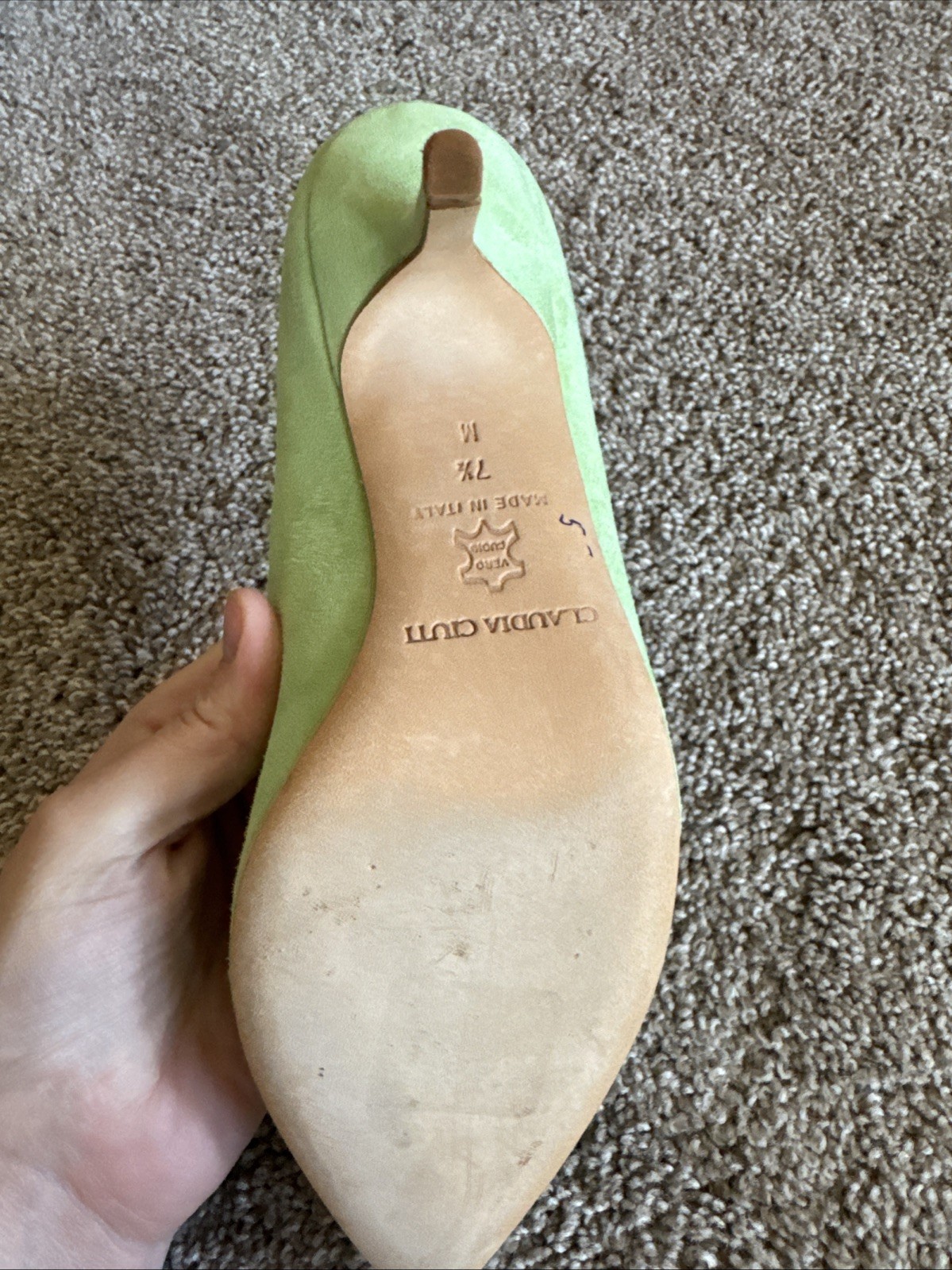 Claudia Ciuti Italy Green Suede Leather Heeled Pumps Shoes Vero Cuoio Size 7.5