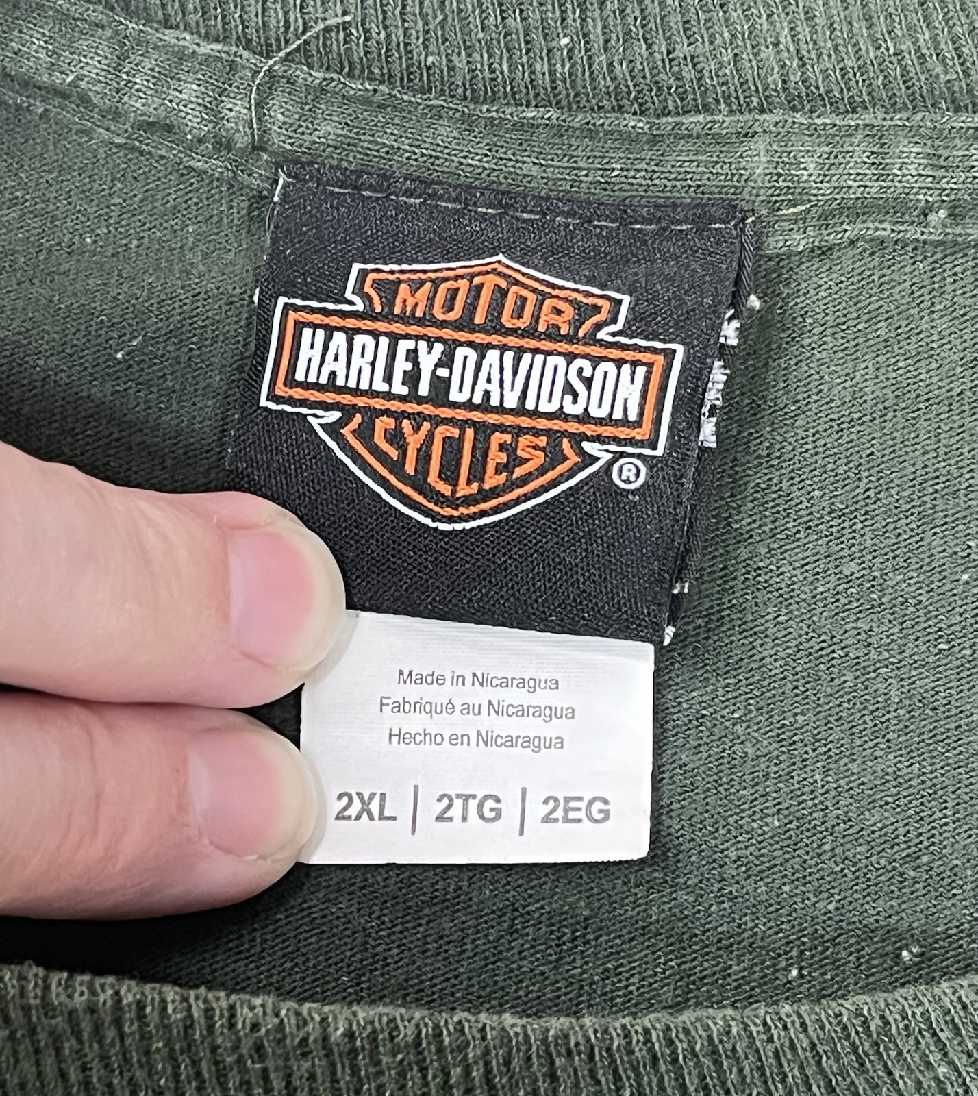 HARLEY-DAVIDSON Blue Ridge Hickory NC Green Long-Sleeve T-Shirt Men’s 2XL HOLES