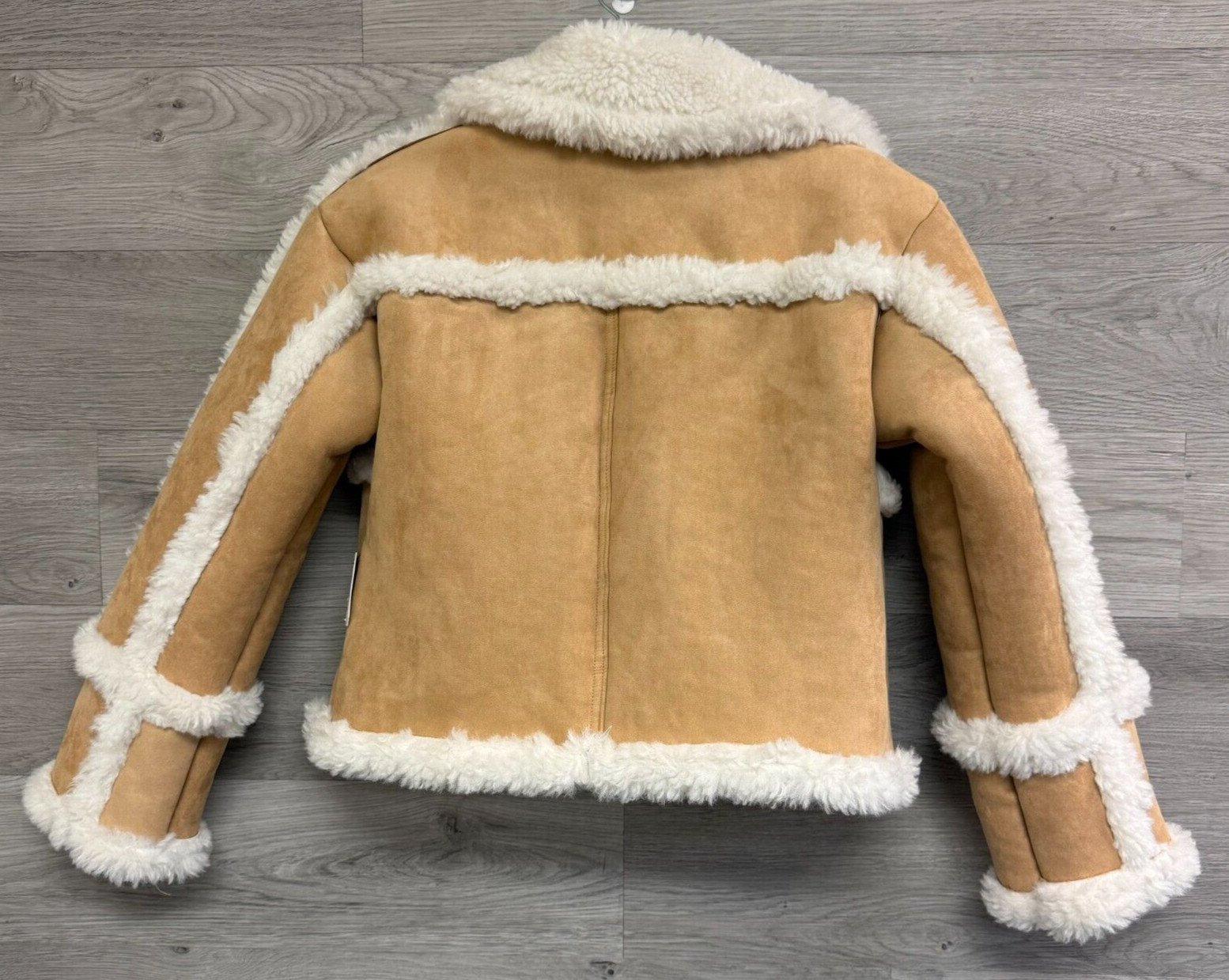 NEW Altar’d State Faux Fur Coat Womens Medium Tan Camel Brown Button Faux Sheep