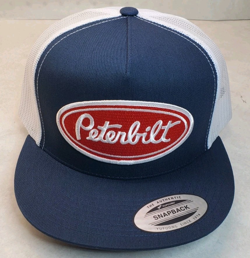 Peterbilt Red Patch Yupoong Trucker Hat YP Classic 6006 Snapback Navy/White