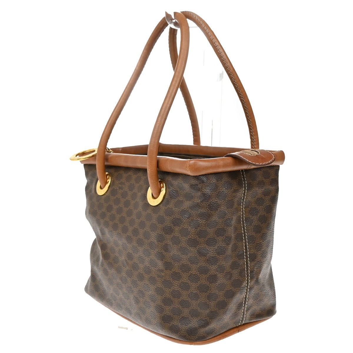 CELINE Logo Circle Macadam Pattern Hand Bag PVC Leather Brown GHW Italy 38KB361