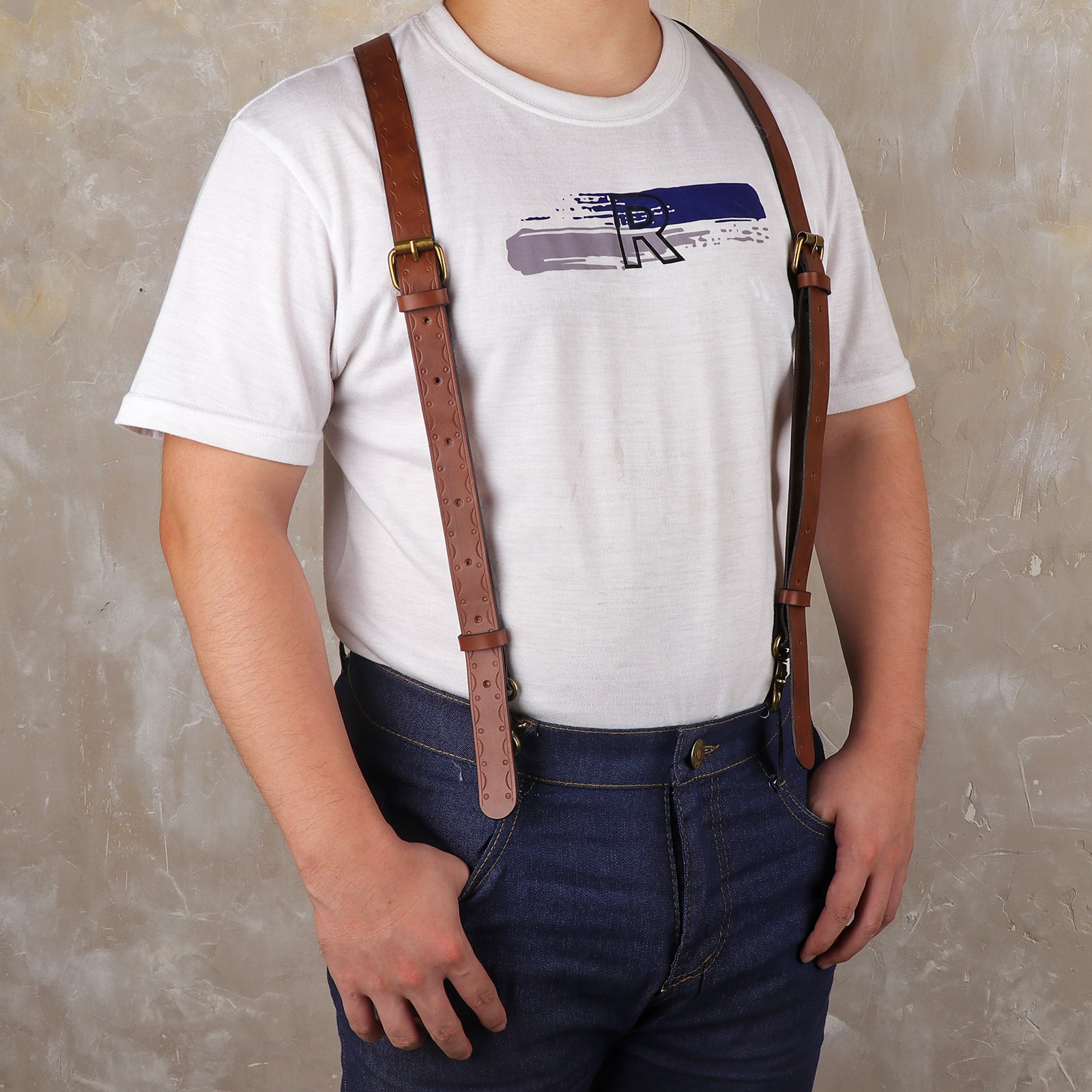 Tourbon Leather Men’s Suspenders X Back Adjustable X-Shaped Hooks Pants Braces