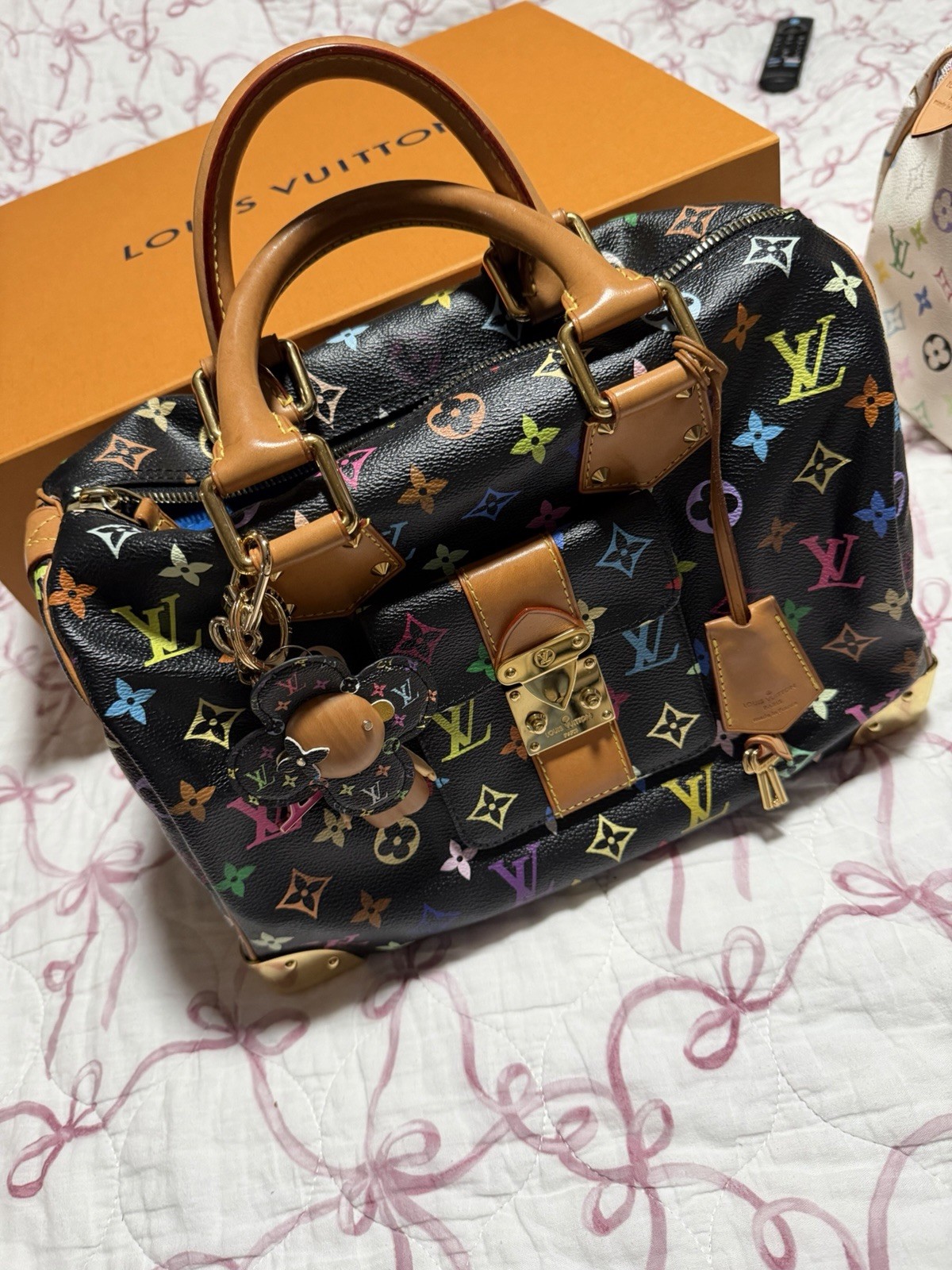 Louis Vuitton Murakami Multicolore Monogram Speedy 30 Satchel Zip Padlock