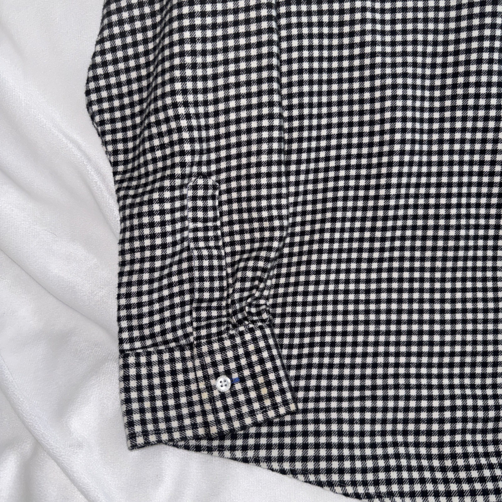 Lands End Womens Flannel Black White Checkered Button Up Top Blouse Size 18 XL