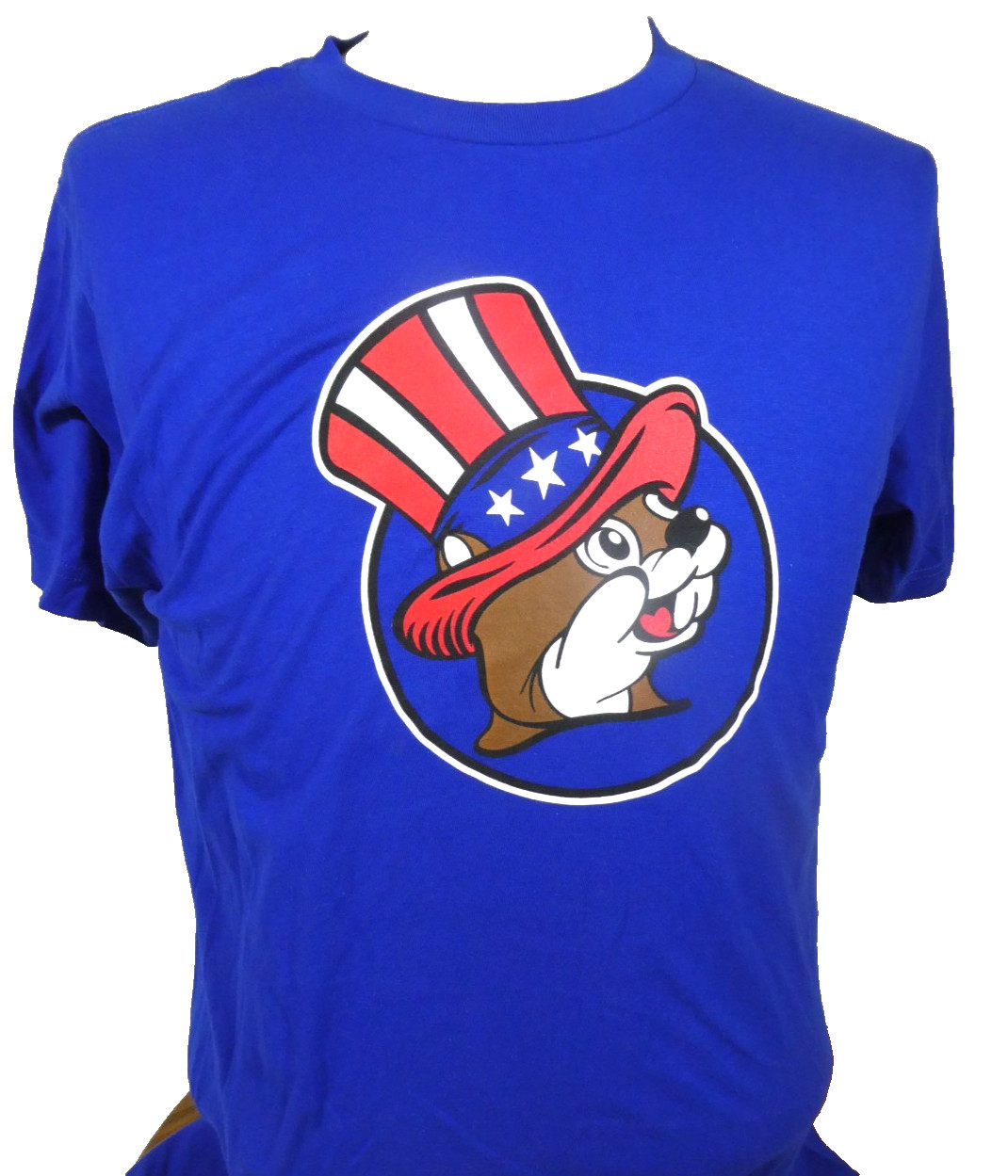 Buc-ee’s Beaver T-Shirt M Blue Tag & Sticker USA Freedom Independence Day 250th