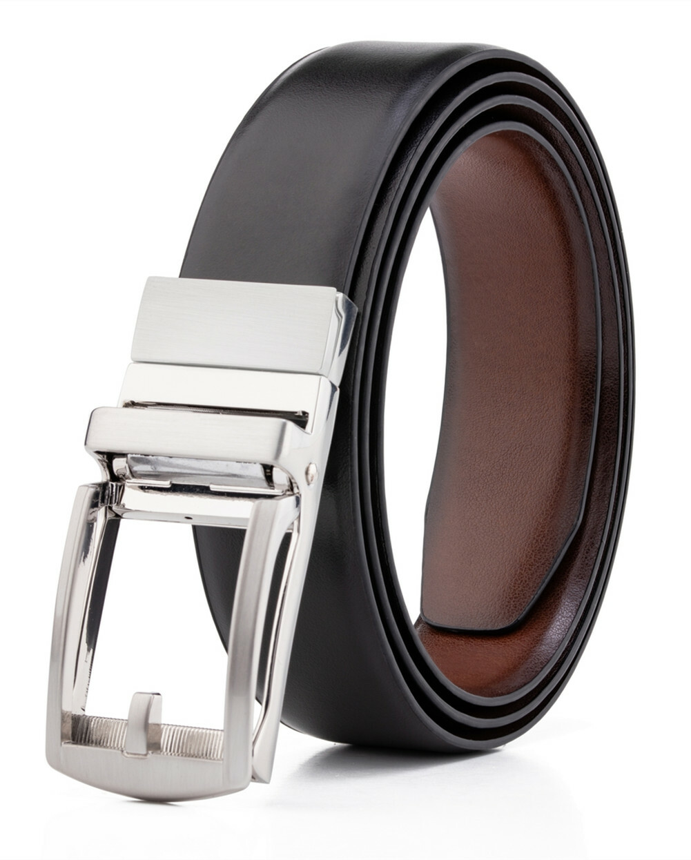Mens Belt,Reversible Buckle No Holes Strap Ratchet Belt with Gift Box One Size