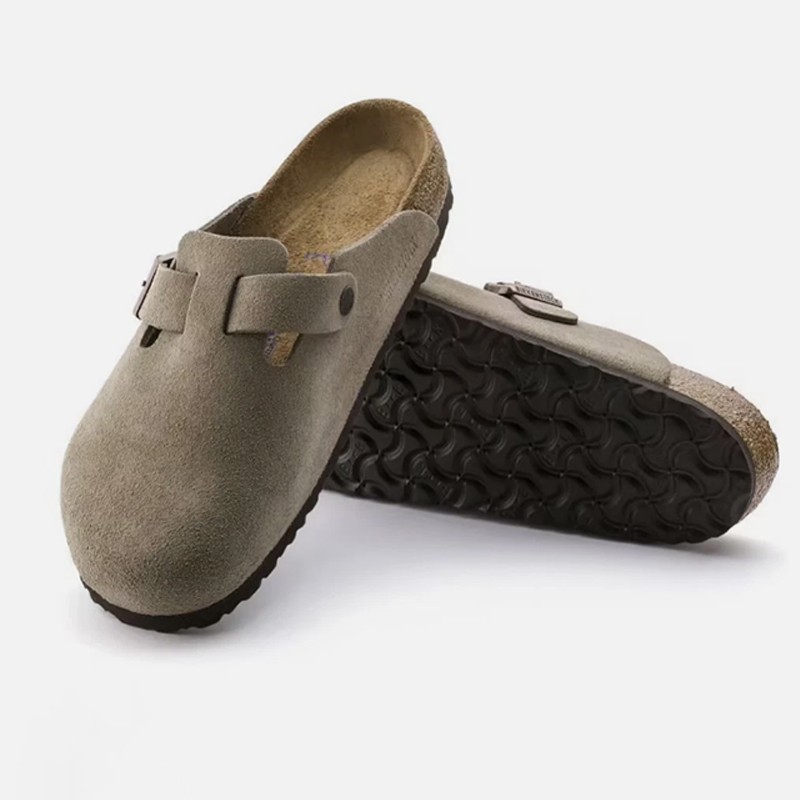 Birkenstock Boston Suede Leather Soft Footbed Unisex Clog Taupe Casual Shoes