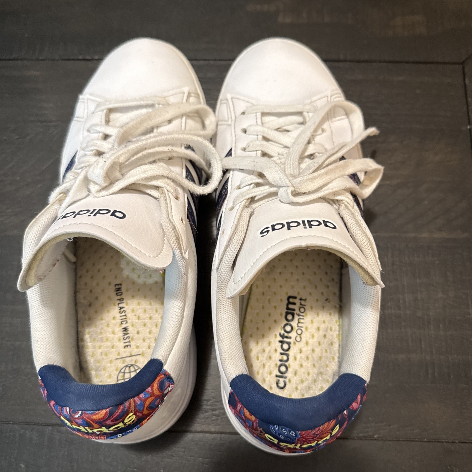 Adidas Grand Court 2.0 Cloudfoam Tennis Shoes GW7111 Floral Women Sz 7.5