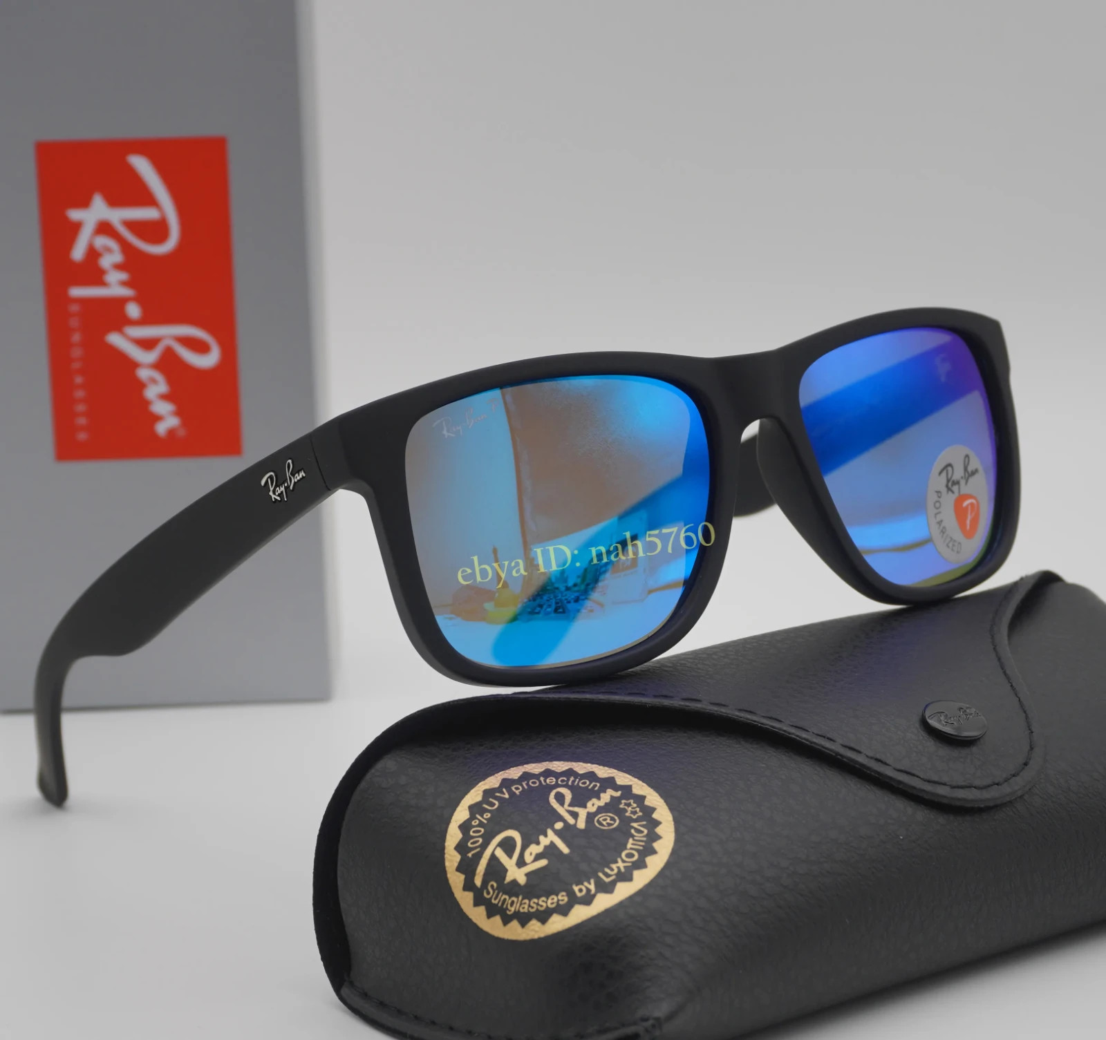 Ray-Ban Justin RB4165 Polarized Sunglasses 54mm Blue Mirror Lens Black UV400