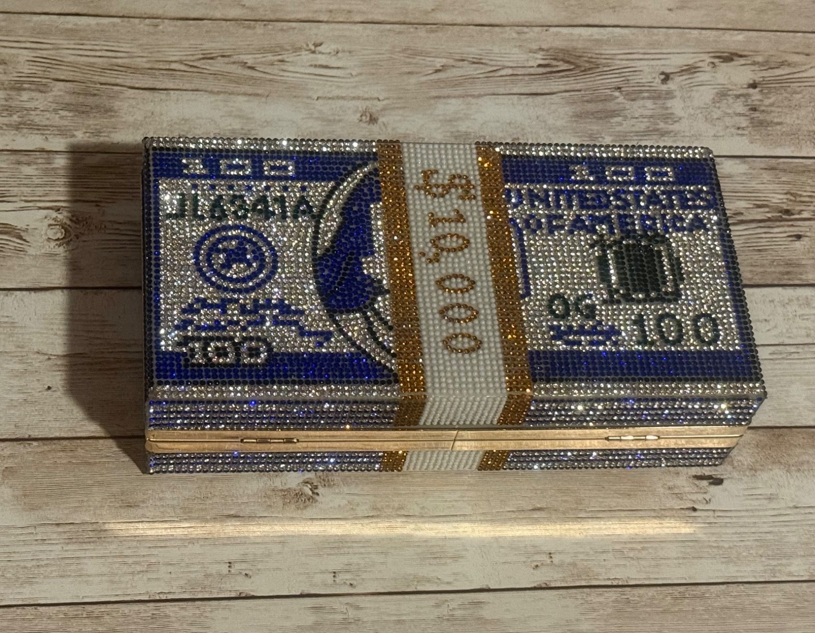Rhinestone Money Evening Clutch Bag Creative Fashion Purse $10,000 Stack