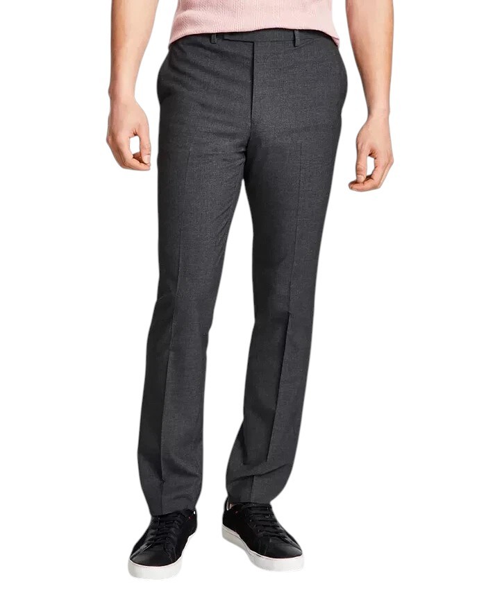 Dkny Mens Modern fit 2 Piece Suit 43 R / 36 Waist Charcoal Grey Solid Stretch