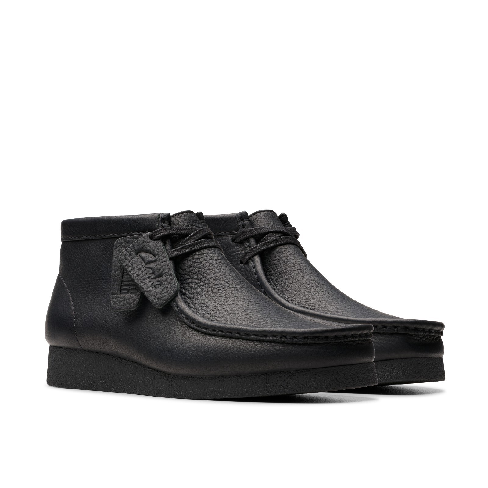 New Men Clarks Wallabee Evo Black Leather Rubber Bottom Comfortable Lace Shoes