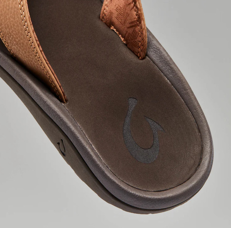 AUTH OluKai Ohana Men’s Beach Sandals Tan Dark Java Water Resistant Flip Flops