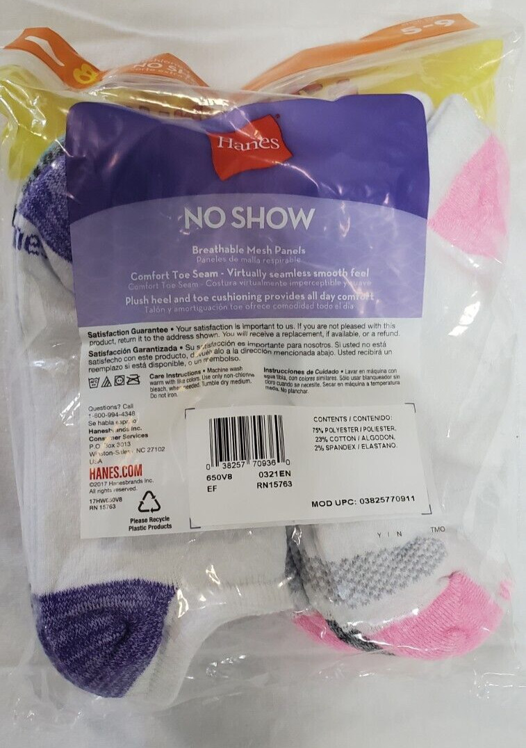 Hanes Women’s No Show Socks 8 Pair Multi Color Breathable Comfort Size 5-9 NEW