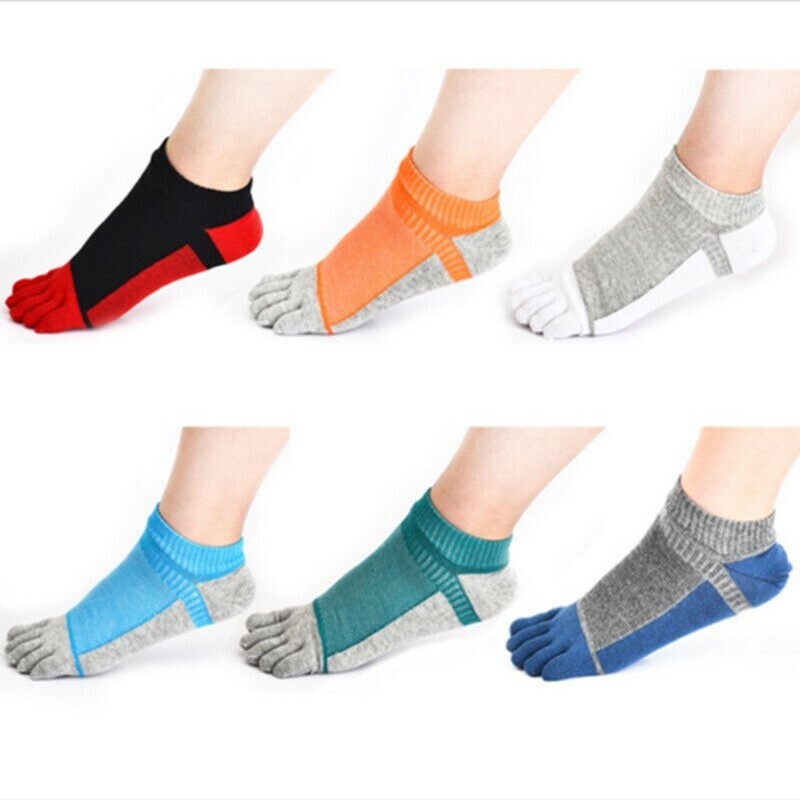 6 Pairs Five Finger Toe Sport Athletic Casual Solid Ankle Cotton Men Socks 7-11
