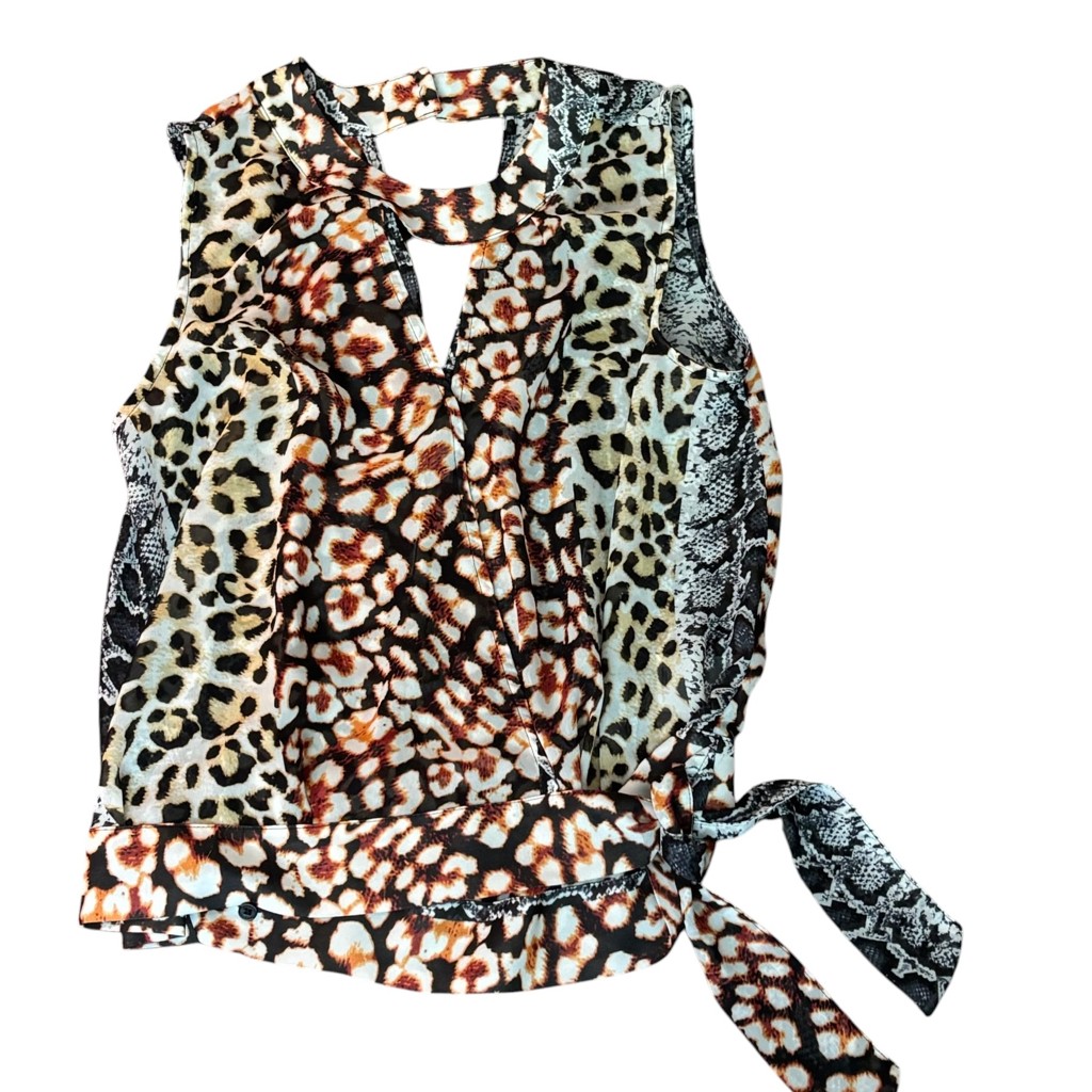 Women’s Animal Print Wrap Blouse – Sleeveless Tie Waist Top