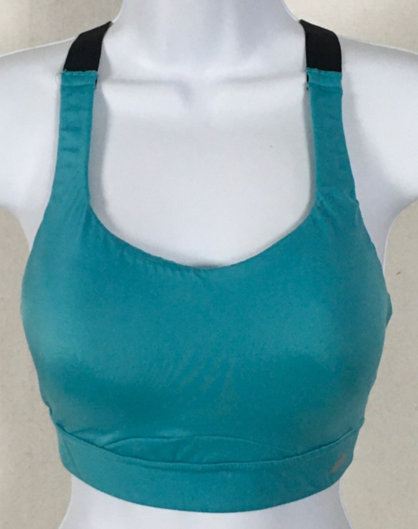 Avia Sports Bra Size 34C Blue Black Racer Back Pull On Padded Wireless