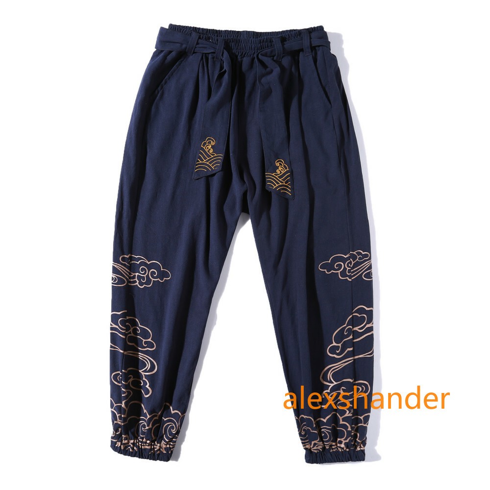Men Chinese Kung Fu Pants Tai Chi Trousers Wushu Lace Up Martial Arts Sports Red
