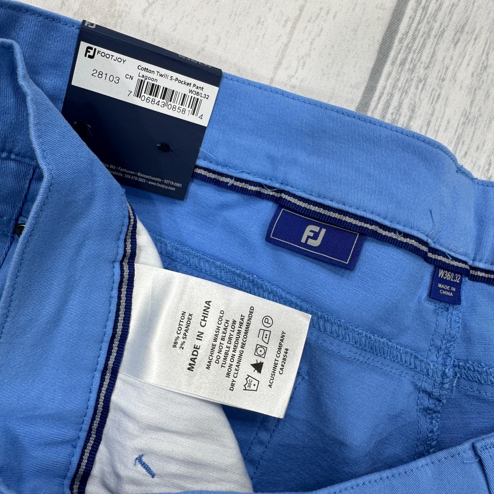 NWT Footjoy Cotton Twill 5 Pocket Pants Lagoon Blue 36×32 Golf Mens FJ $125