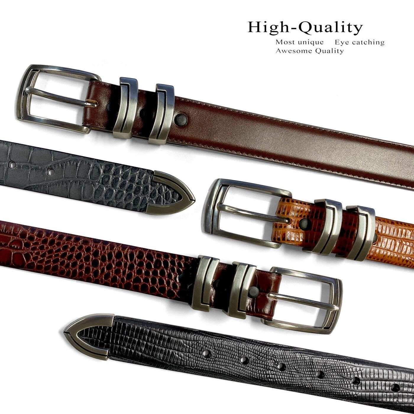 Gun Color Buckle Italian Calfskin Leather Designer Golf Dress Belts 1-1/8″ Wide